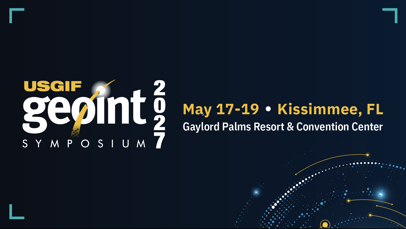 GEOINT Symposium 2027 official event graphic: May 16-19, 2027 in Kissimmee, Florida